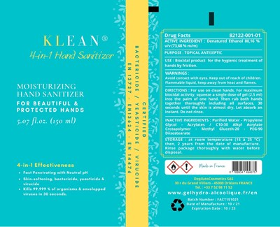 Klean 4-in1 Hand Sanitizer 175 mL (Mm De 82122 001 01 Fda Demande For English Tube Longueur 130 Mm Diam 50 Mm150 mL Non Usa (1))